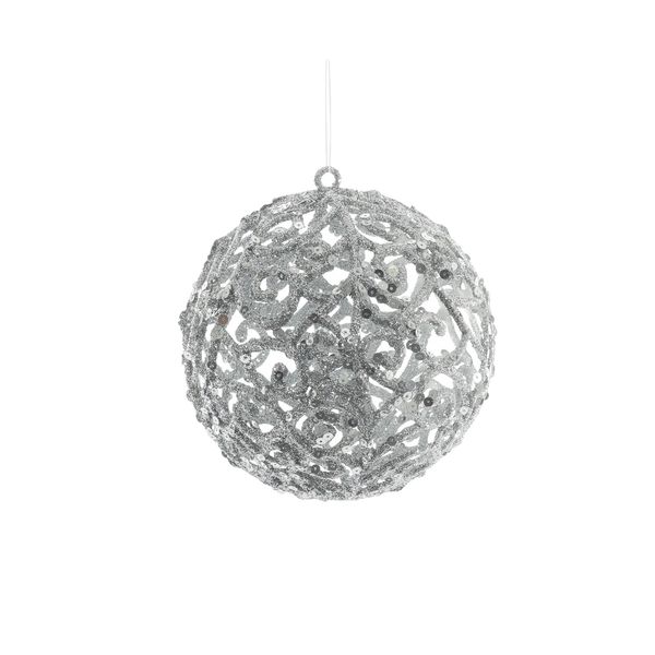 Filigree Glitter Ball Hanging Decoration - Silver - 13cm