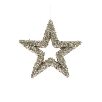 Glitter Open Star Hanging Decoration - Gold - 22cm