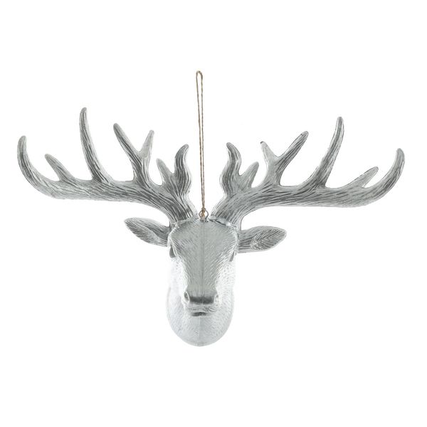 Metallic Reindeer Head Hanging Decoration - Silver - 30cm