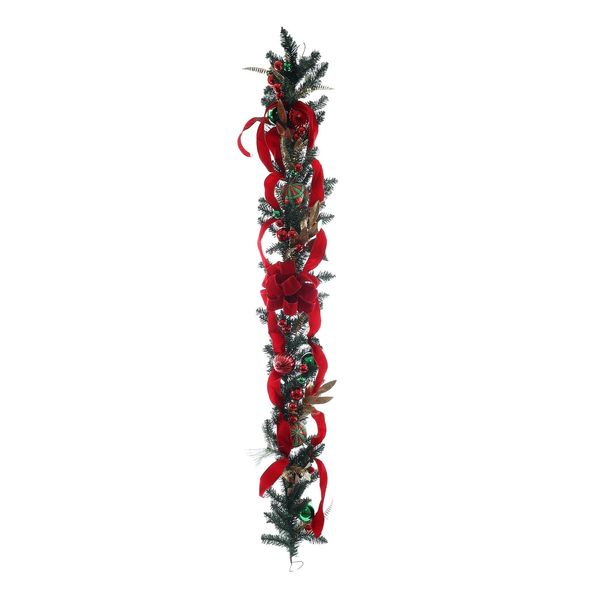 Luxury Festive Garland Red & Green Baubles - 180cm