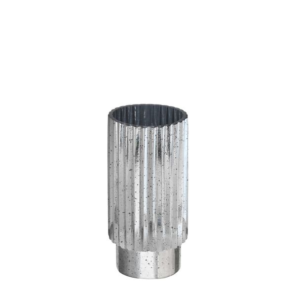 Ribbed Cylinder Vase Silver Tonal - H20 x Dia 9.5cm