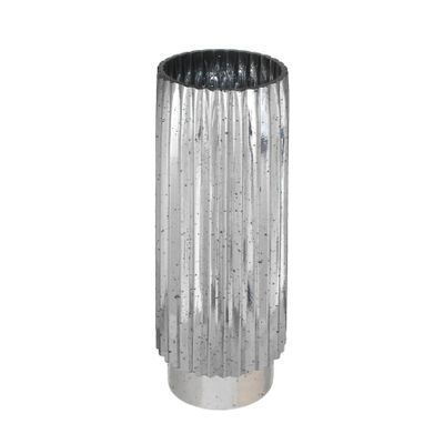 Ribbed Cylinder Vase Silver Tonal - H40 x Dia 15cm