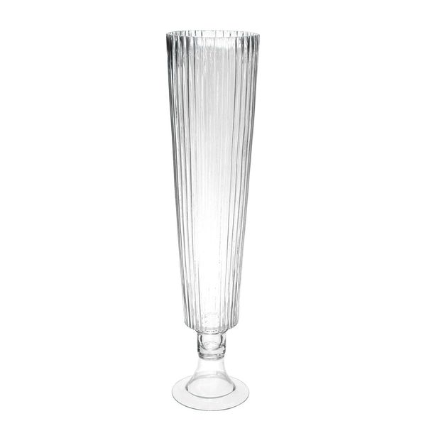 Clear Ribbed Fluted Vase - H80 x Dia 16cm