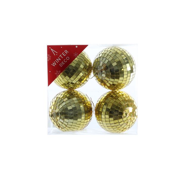 Gold Disco Baubles (10cm) (4 Pieces)