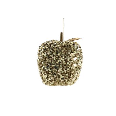 Glittered Hanging Apple - Gold - 80mm