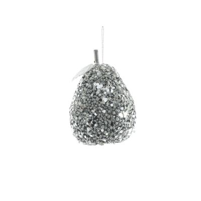 Glittered Hanging Pear - Silver - 80mm