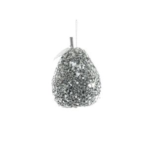 Glittered Hanging Pear - Silver - 80mm