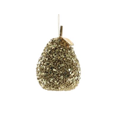 Glittered Hanging Pear - Gold - 80mm