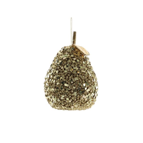 Glittered Hanging Pear - Gold - 80mm