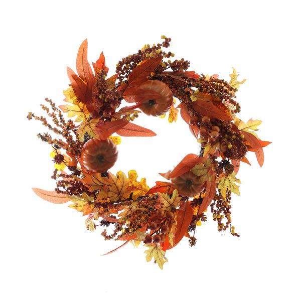 Autumn Rattan Wreath Pumpkins & Berries - Orange - 60cm