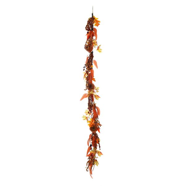 Autumn Rattan Garland Pumpkins & Berries - Orange - 180cm