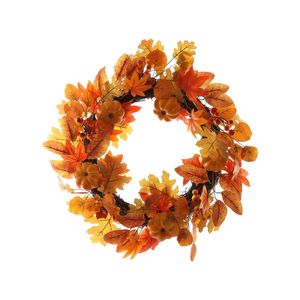 Autumn Rattan Wreath with Pumpkins & Leaves - Orange - 60cm