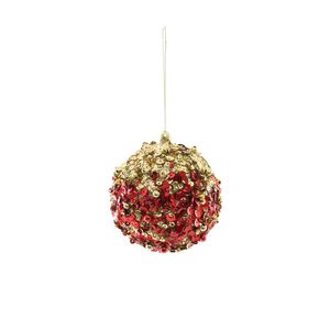 Sequin Encrusted Hanging Decoration - Gold/Red - Small