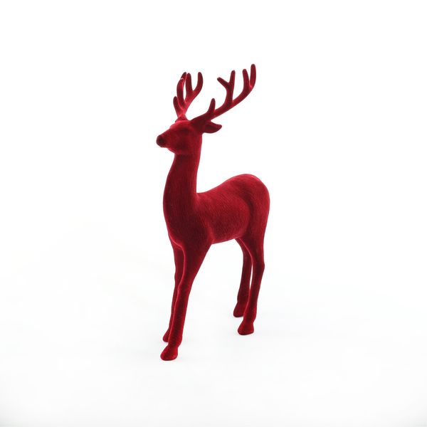 Flocked Reindeer - Burgundy -H32cm