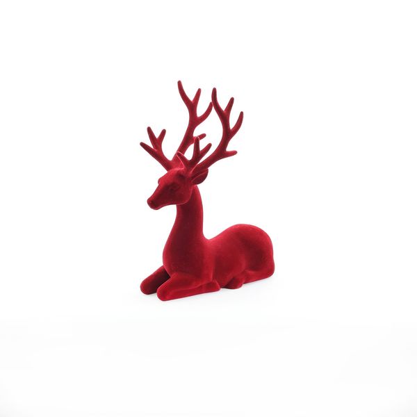 Flocked Sitting Reindeeer - Burgundy - 25cm