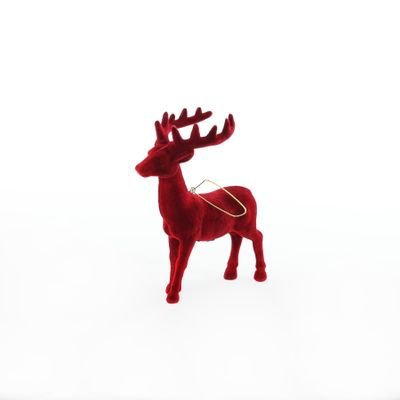 Flocked Reindeer Hanging Decoration - Burgundy - 12cm