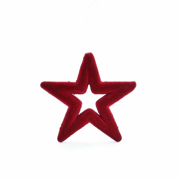 Flocked Star Hanging Decoration - Burgundy - 12cm