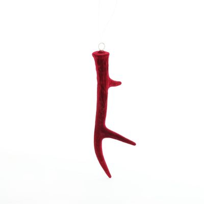 Flocked Antler Hanging Decoration - Burgundy - 20cm