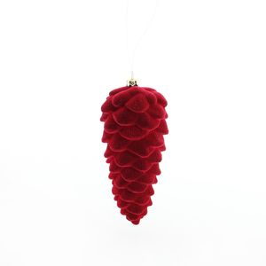 Flocked Closed Pinecone Hanging Decoration - Burgundy - 13cm