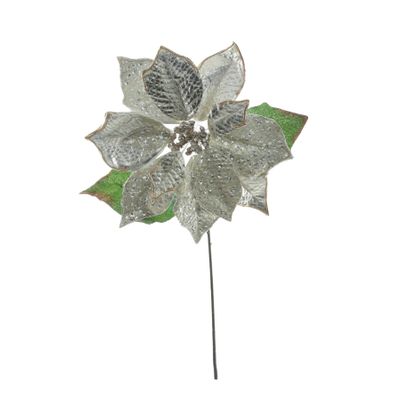 Faux Leather /Clear Beads Poinsettia  Head - Champagne -50cm