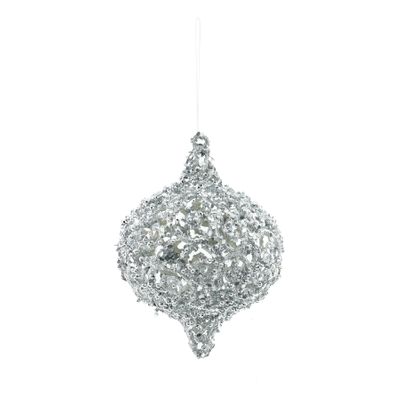 Filigree Glitter Onion Hanging Decoration - Silver - 18cm