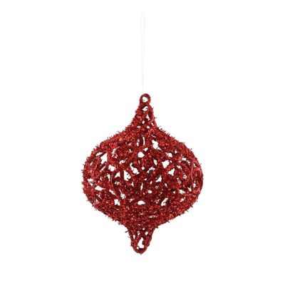 Filigree Glitter Onion Hanging Decoration - Red - 18cm