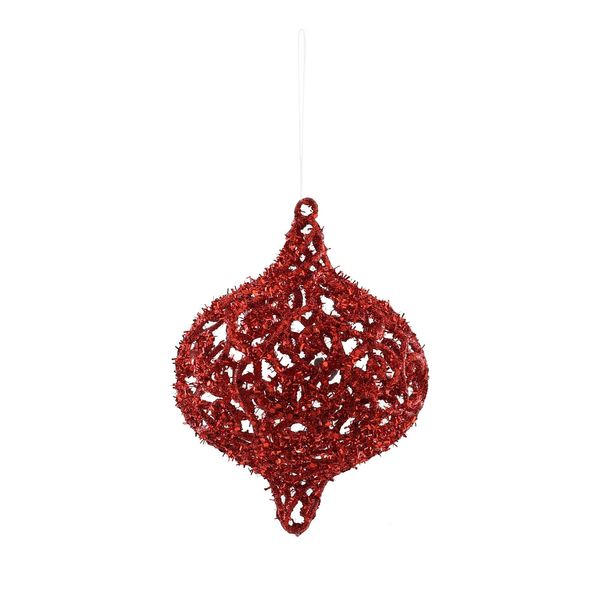 Filigree Glitter Onion Hanging Decoration - Red - 18cm