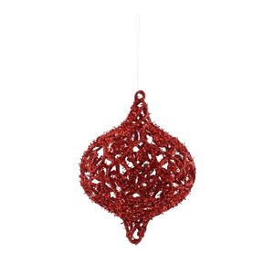 Filigree Glitter Onion Hanging Decoration - Red - 18cm