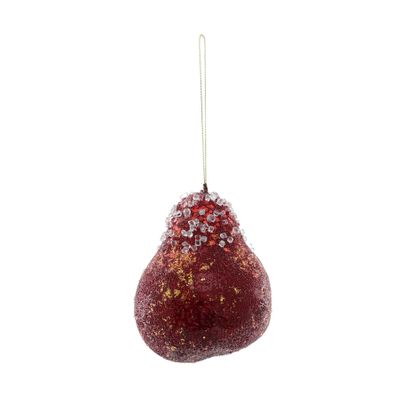 Beaded Pear Hanging Decoration - Burgundy - 12cm