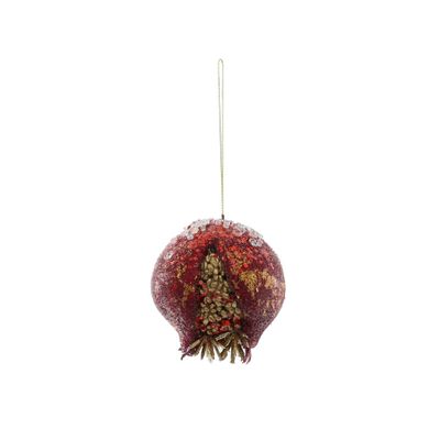 Beaded Pomegranate Hanging Decoration - Burgundy - 8cm