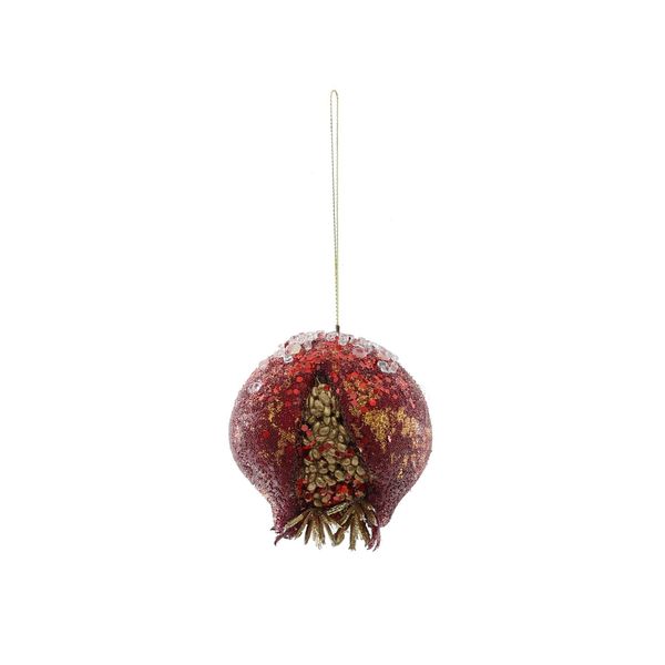 Beaded Pomegranate Hanging Decoration - Burgundy - 8cm