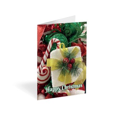 Folded Card - Happy Christmas Candy Cane Parcel - Pk25