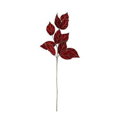 Velvet Leaf Spray 11 Leaves- Red - H76cm