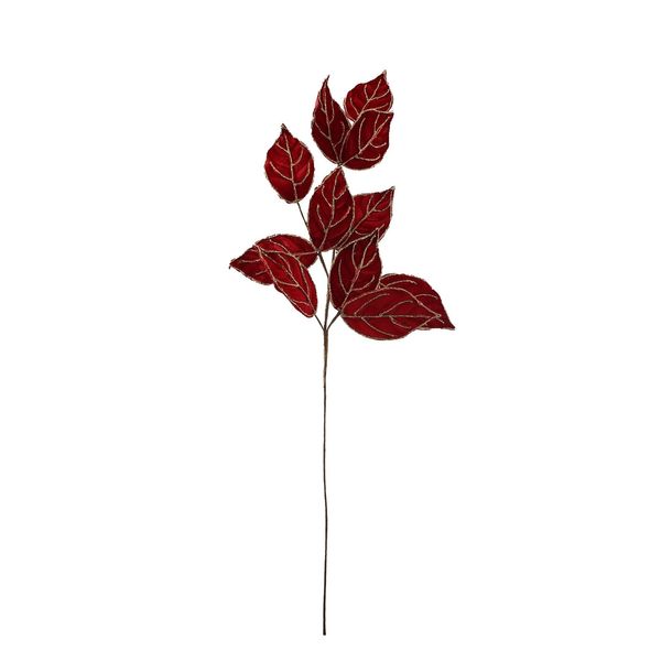 Velvet Leaf Spray 11 Leaves- Red - H76cm