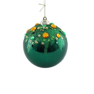 Electroplated Bauble with Glitter & Gems - Green/Gold -20cm