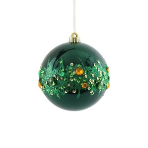 Electroplated Bauble with Glitter & Gems - Green/Gold -15cm