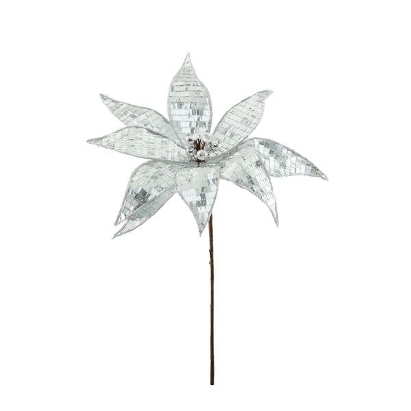 Single Sequin Poinsettia - Silver  - 40cm