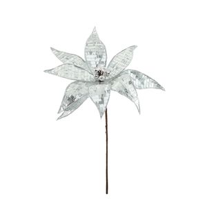 Single Sequin Poinsettia - Silver  - 40cm