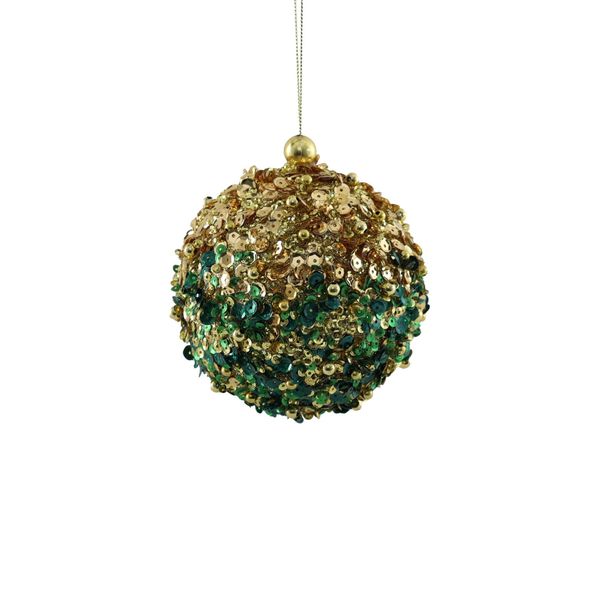 Bead Encrusted Bauble -Gold/Green - 11cm