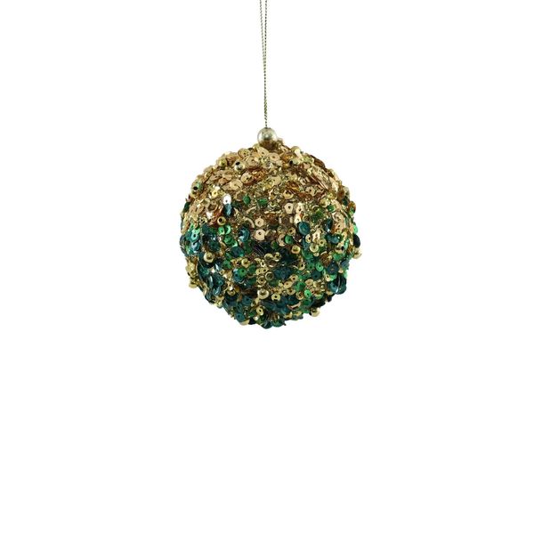 Small Bead Encrusted Bauble - Gold/Green -