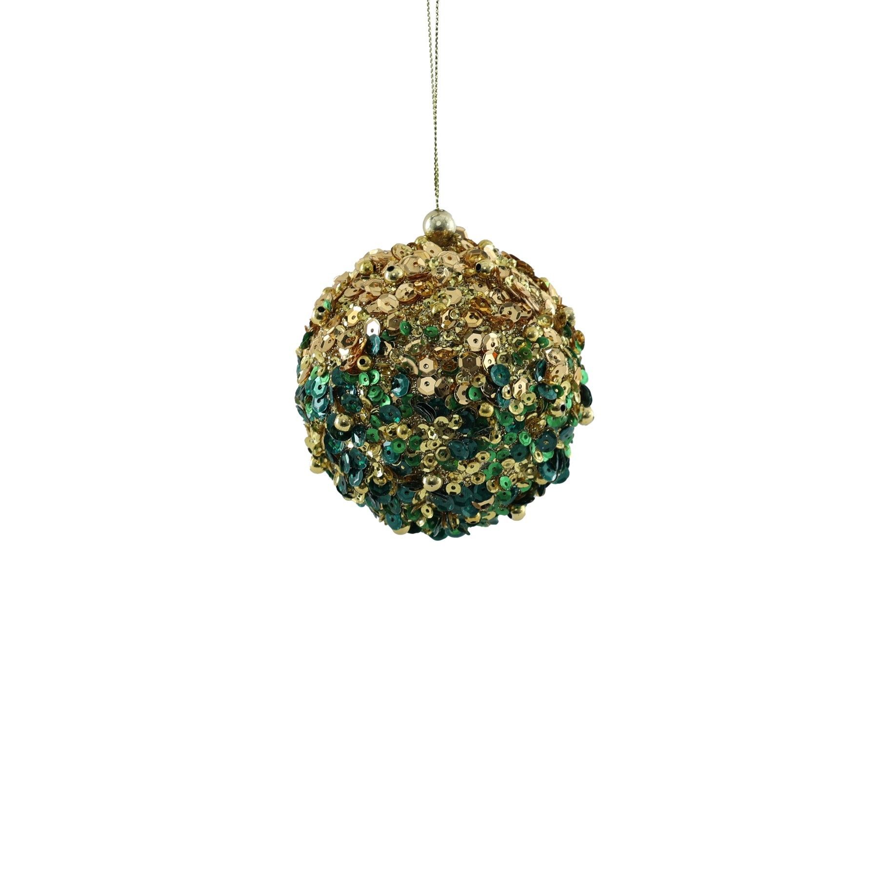 Small Bead Encrusted Bauble - Gold/Green -