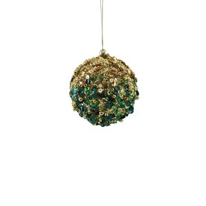 Small Bead Encrusted Bauble - Gold/Green -