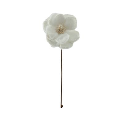  Faux Fur Magnolia Head with Beaded Edge - White - 53cm