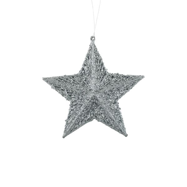 Glitter Star Hanging Decoration - Silver 15cm