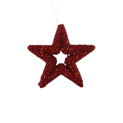 Glitter Open Star Hanging Decoration - Red - 13cm