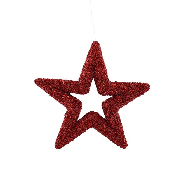 Glitter Open Star Hanging Decoration - Red - 22cm