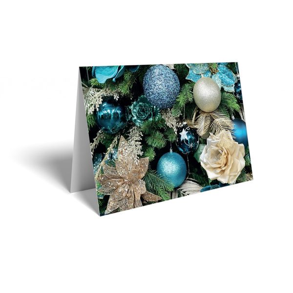 Folded Card - Blue/Gold Baubles - Pk25