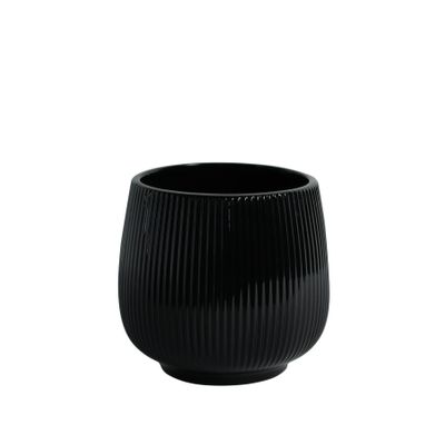 Hortus Lisbon Ceramic Pot - Glossy Black - Dia12.5 x 13cm