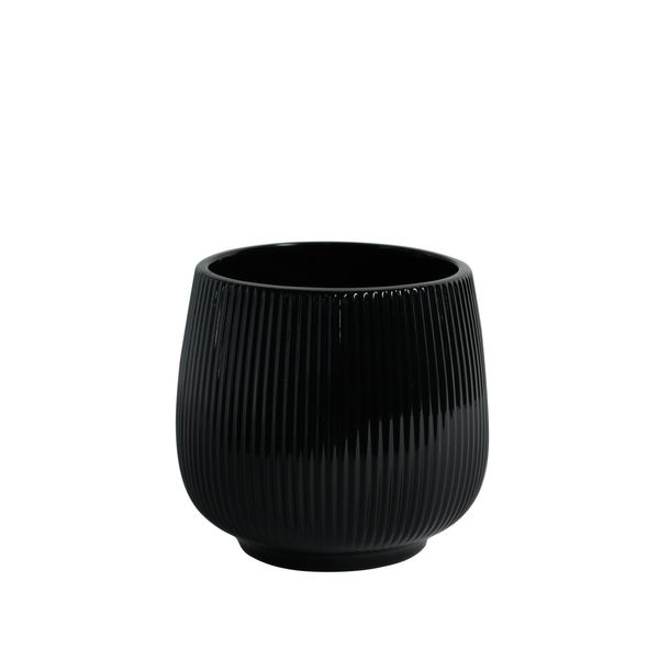 Hortus Lisbon Ceramic Pot - Glossy Black - Dia12.5 x 13cm