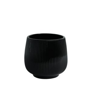Hortus Lisbon Ceramic Pot - Glossy Black - Dia12.5 x 13cm